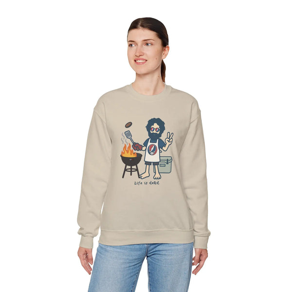 Grateful Dead - Grillin' Jerry | Life is dead. Crewneck Sweatshirt - StealieShop